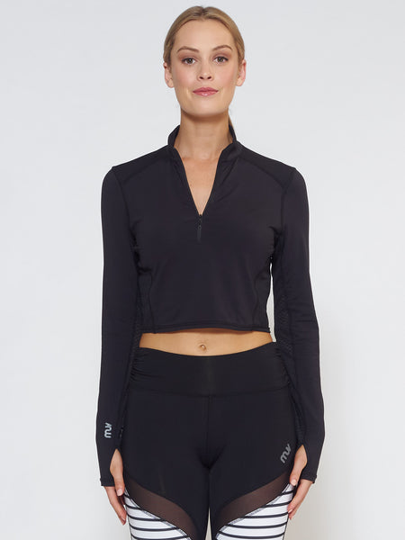 MUV Sportswear_BREEZE Long-Sleeve Collared Crop_Colour Black_UV Protecting Sportswear