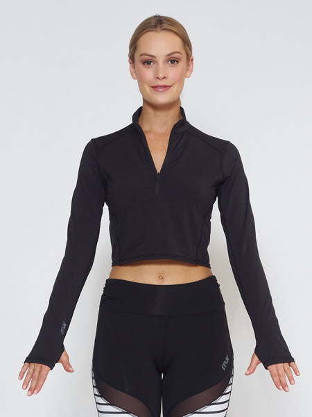 MUV Sportswear_BREEZE Long-Sleeve Collared Crop_Colour Black_UV Protecting Sportswear