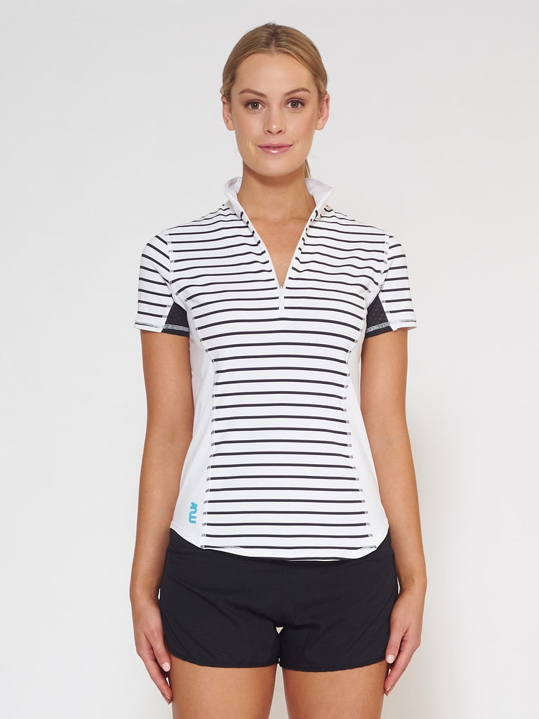 MUV Sportswear_VAPOUR Short-Sleeve Collared Top_Colour Stripe_UV Protecting Sportswear