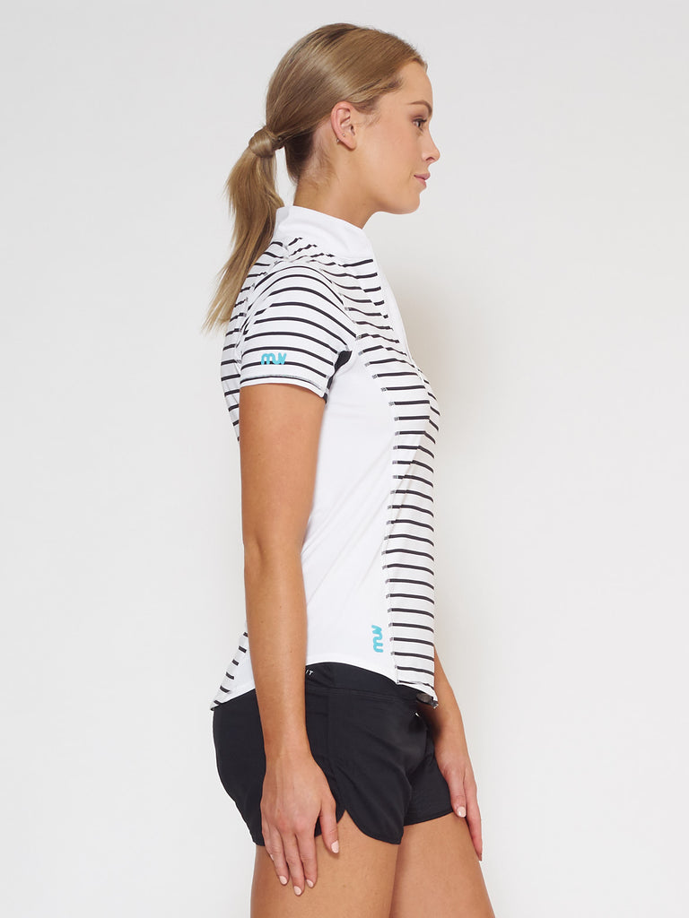 MUV Sportswear_VAPOUR Short-Sleeve Collared Top_Colour Stripe_UV Protecting Sportswear